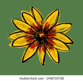 Black-eyed Susan Rudbeckia Hirta flower. Illustration of a freehand sketch.