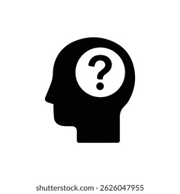 Black-filled FAQ head silhouette with question mark inside