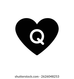 Coração de FAQ preenchido com Q letra simples ícone arredondado