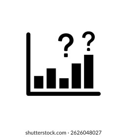 Black-filled icon of FAQ bar chart with question mark over bars