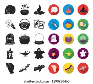 black,flat and white magic black,flat icons in set collection for design. Attributes and sorceress accessories vector symbol stock web illustration.
