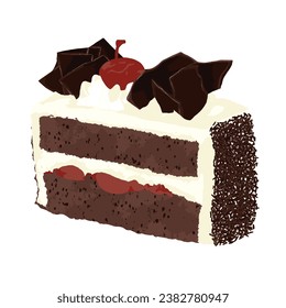 Blackforest slice cake with white background, vector illustration, food drawing