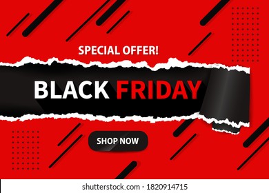 BlackFriday Background with modern red and black torn paper For promotion at the end of the year