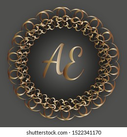 black-goldround frame on a Light gray background with letters