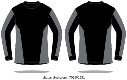 Black-Gray Long Sleeve T-Shirt With Trim Style Design on White Background.Front and Back View Vector View.