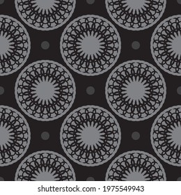 Black-gray seamless pattern with decorative ornaments. Good for covers, fabrics, postcards and printing. Vector illustration.