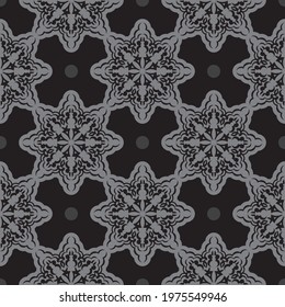 Black-gray seamless pattern with decorative ornaments. Vector illustration.