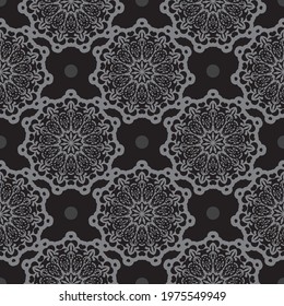 Black-gray seamless pattern with decorative ornaments. Good for clothing, textiles, backgrounds and prints. Vector illustration.