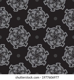 Black-gray seamless pattern with decorative ornaments. Good for backgrounds, prints, apparel and textiles. Vector illustration.