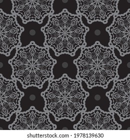 Black-gray seamless pattern with decorative ornaments. Good for murals, textiles, postcards and prints. Vector illustration.