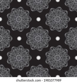 Black-gray seamless pattern with luxurious decorative ornaments. Good for menus, postcards, wall wallpapers, backgrounds, and fabrics. Vector illustration.