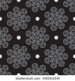 Patrón inmaculado de color gris negro con adornos decorativos lujosos. Es ideal para menús, postales, papeles pintados en las paredes, fondos y telas. Ilustración vectorial.
