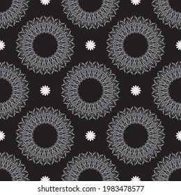 Patrón inmaculado de color gris negro con adornos decorativos lujosos. Es ideal para menús, postales, papeles pintados en las paredes, fondos y telas. Ilustración vectorial.