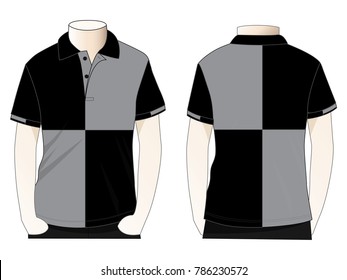 Black-Gray Short Sleeve Polo Shirt With Checker Style Design Vector.
Front and back view.