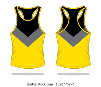 Black-Gray-Yellow Tank Top Design on White Background.
Front and Back View, Vector File.