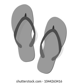 Black/grey summer slippers on white background. Flip-flops isolated icon. Flat design. Vector illustration, EPS10.