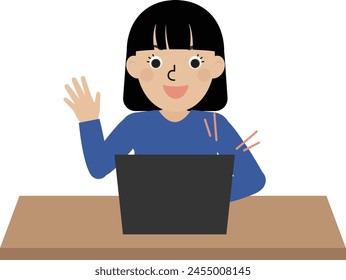 a black-haired Japanese woman  having an online conversation