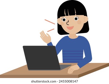 a black-haired Japanese woman  having an online conversation