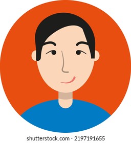 Schwarzhaarige junge Vektor. Der Mensch lächelt. Avatar für soziale Netzwerke. Porträt des Menschen.