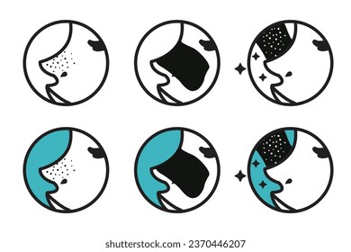 Blackhead pore strip treatment icon set vector with solid icon line style. Direction for use blackhead removal strip symbol. Flat icon illustration for web design, infographic and mobile application.