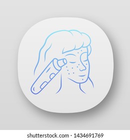 Blackhead remover app icon. Pore cleaner. Vacuum comedone removing. Beauty device for home use. Home cosmetology procedure. UI/UX interface. Web or mobile applications. Vector isolated illustrations