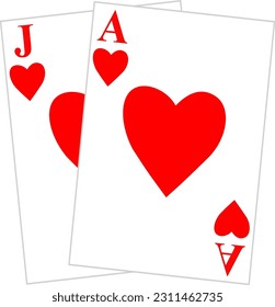 Blackjack Ace of Hearts Jack of Hearts with Gray outline on cards