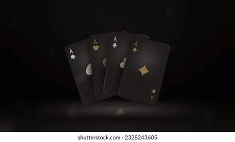 Blackjack black and gold poker cards with Isolated on the black background. 3D Illustration