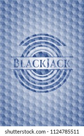 BlackJack blue emblem with geometric pattern background.