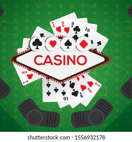 Blackjack board with poker cards - Casino vector illustration