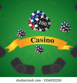 Blackjack board with poker chips on a casino background - Vector illustration