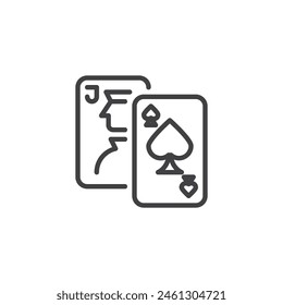 Blackjack Cards line icon. linear style sign for mobile concept and web design. Ace and jack spades cards outline vector icon. Symbol, logo illustration. Vector graphics