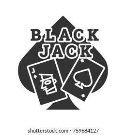Blackjack glyph icon. Card game. Twenty one. Casino. Silhouette symbol. Negative space. Vector isolated illustration