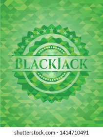 BlackJack green emblem with mosaic background. Vector Illustration. Detailed.
