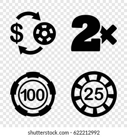 Blackjack icons set. set of 4 blackjack filled icons such as Casino chip and money