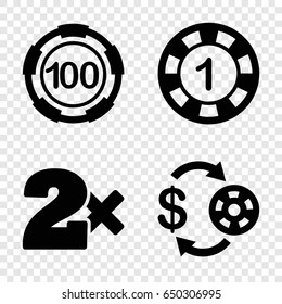 Blackjack icons set. set of 4 blackjack filled icons such as casino chip and money