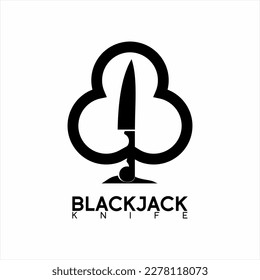 Blackjack logo design line art style with a knife in the center.