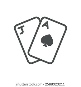 Blackjack playing cards icon. Minimalist outline illustration of Ace and Jack for gambling, poker, and casino games. Design element for web and mobile UI.