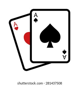 Blackjack poker cards with two aces line art vector icon for casino apps and websites