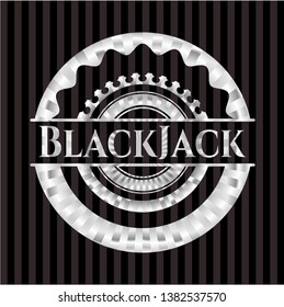 BlackJack silvery shiny badge. Vector Illustration. Mosaic.