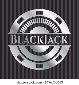 BlackJack silvery shiny badge. Vector Illustration. Mosaic.