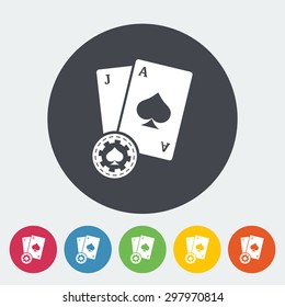 Blackjack. Single flat icon on the circle button. Vector illustration.