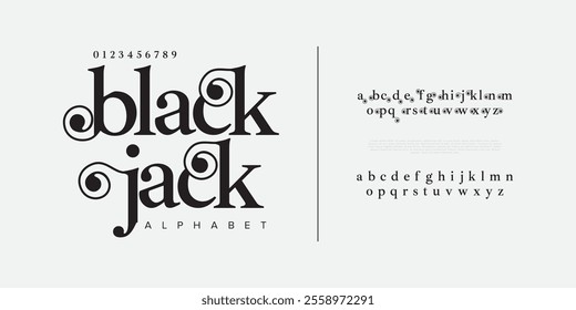 Blackjack typography beauty fashion elegant minimalist serif italic fonts decorative wedding vintage retro logos. Minimal luxury font alphabet logo. Vector illustration