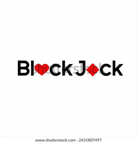 Blackjack word design with red poker card symbol on letter A.