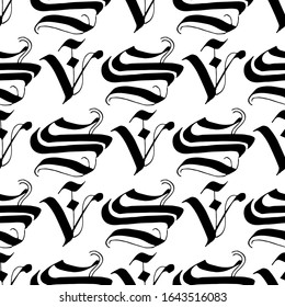 Blackletter calligraphy art. Gothic calligraphy elements. Flat nib hand writing. Abstract seamless patterns. Art for different purposes. Ready-to-use design template. Vector illustration.