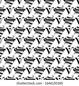 Blackletter calligraphy art. Gothic calligraphy elements. Flat nib hand writing. Abstract seamless patterns. Art for different purposes. Ready-to-use design template. Vector illustration.