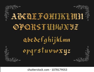 Blackletter gothic script hand-drawn font. Decorative vintage styled vector letters.