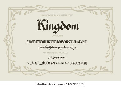 Blackletter gothic script hand-drawn font. Decorative vintage styled letters.