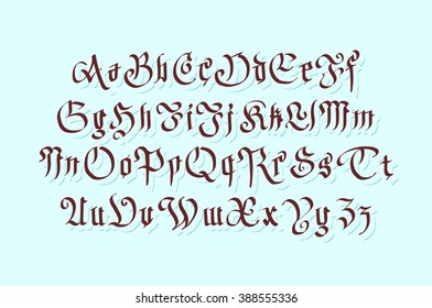 Blackletter gothic script hand-drawn font art vector