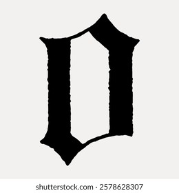 Blackletter 'O' in bold, gothic style. The letter 'O' is stylized in a medieval, blackletter font. Gothic 'O' in black, bold and distinct. Ornate blackletter 'O'. Vintage black font isolated, vector.