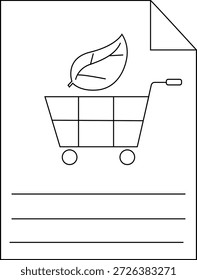 Dibujo en blanco de una hoja sobre un Carrito de compras en un documento con líneas en blanco en la parte inferior